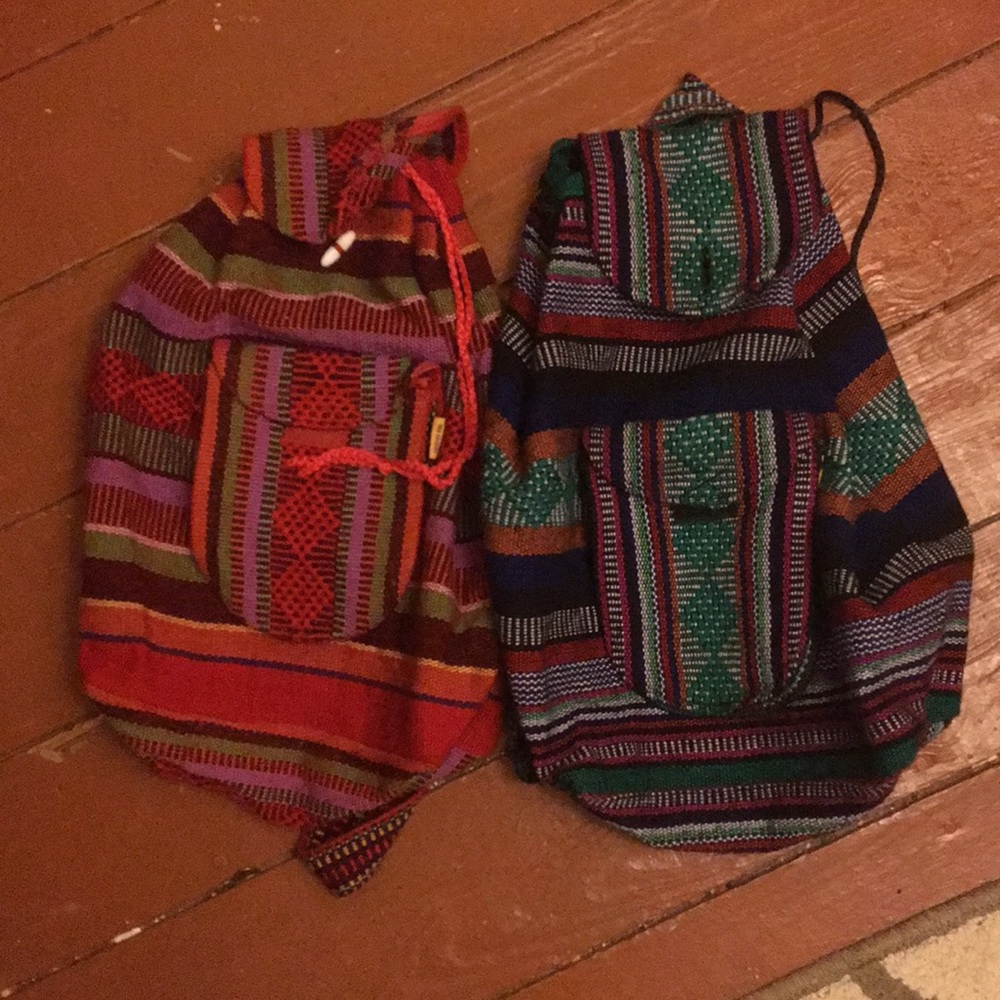 Two patterned backpacks